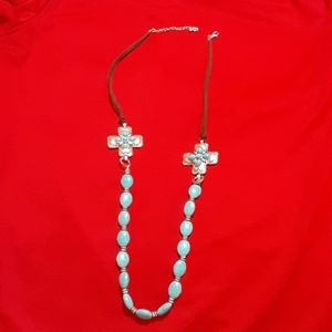 Silver crosses with turquoise stones necklace